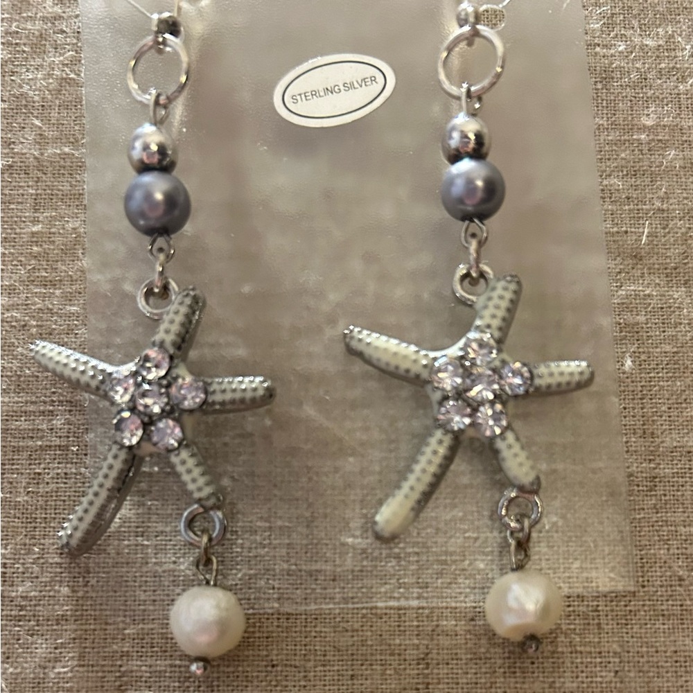 Sterling Silver Dangle Starfish Charm Earrings